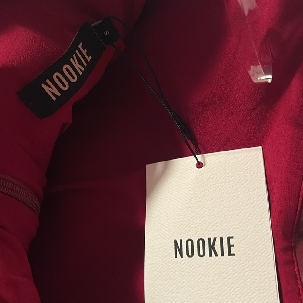 Nookie Leona Mini Dress Faux Leather Structured Bodice Strapless Red Small NWT - Picture 9 of 11